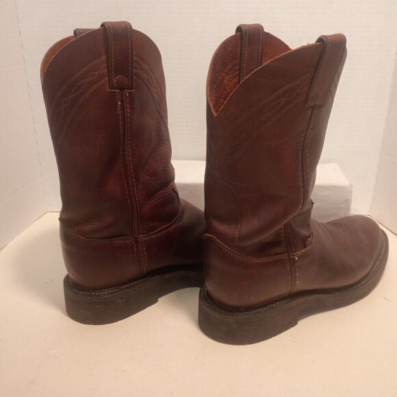 JUSTIN Men's Sz 9.5D Brown Leather Pull-on Round Toe Western Work Boots - Picture 7 of 12
